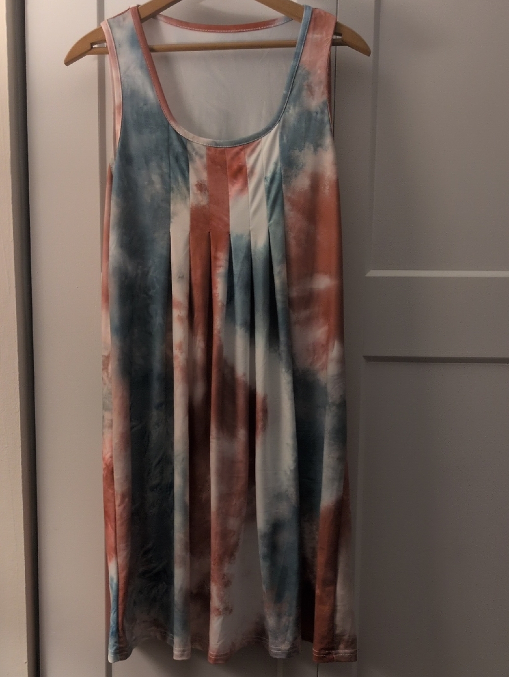 Sleeveless Tie-Dye Shift Dress in Blue and Rust